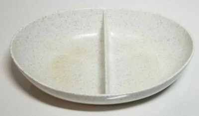VINTAGE DIVIDED SPECKLED MID CENTURY SERVING DISH WHITE AND GRAY - Image 1 of 3