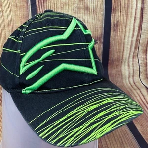 Alpinestars Hat S/M Black Green FlexFit Baseball Cap Star Logo Dirtbike Racing - Picture 1 of 10