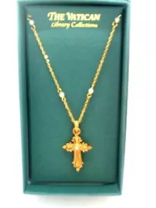 WHOLESALE LOT OF 4 Vatican Library Collection Gold-plated Pearls Cross Necklaces - Picture 1 of 5