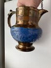 Antique English Copper Oyster ware Jug With Cobolt Blue Band