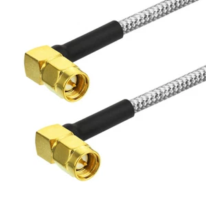 Paquete de 2 cables semi rígidos cola de cerdo SMA a SMA macho ángulo recto .141" RG402 30 cm - Imagen 1 de 2