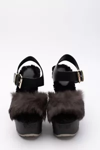 Sandali Slingback in pelle e pelliccia di coniglio RRP 255 € RUCOLINE US9 EU39 UK6 fibbia - Foto 1 di 3