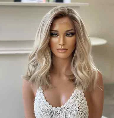 Platinum Blonde with Honey Blonde Highlight 100% Human Hair Lace Front Wig - Image 1 of 4