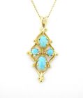 Pendant 14k yellow gold turquoise 2 oval 2 round stones 16 inch light curb chain