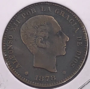 1878-OM 5 Centimos Spain ~ AU Detail - Picture 1 of 2