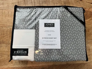 Jones New York 6 Piece Sheet Set King Size Black Off White Spiral Garment Washed - Picture 1 of 5