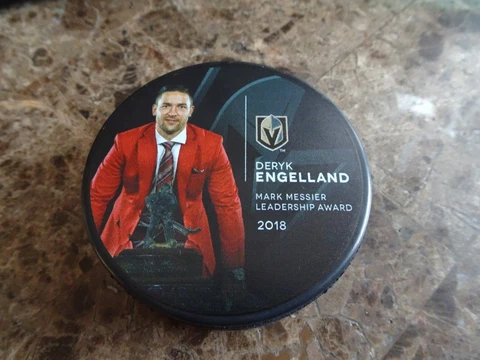 DERYK ENGELLAND VEGAS GOLDEN KNIGHTS MARK MESSIER AWARD PUCK SGA 9/30/18 Cover