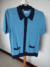 FRED PERRY MILES KANE SHORT SLEEVE CARDIGAN - SIZE L - 2 TONE BLUE - CHARITY LOT