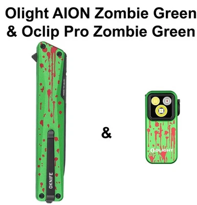 Linterna con clip verde Olight Oclip Pro Zombie y aleta verde AION Zombie - Imagen 1 de 4