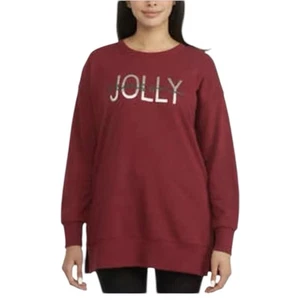 Ellen Tracy Women's Holiday "Jolly Season" Crew Tunic Sweatshirt Red - Picture 1 of 8