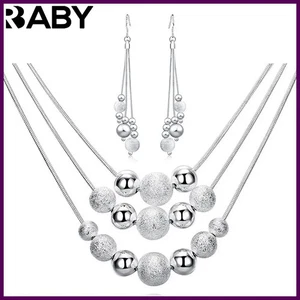 Urbaby 925 Sterlingsilber 18 Zoll mattierte Perlen Anhänger Ohrringe Halskette - Bild 1 von 23