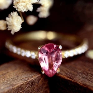 Certified Natural Untreated Peach Sapphire Natural Diamond 18K Gold Ring 0.85TCW - Picture 1 of 5