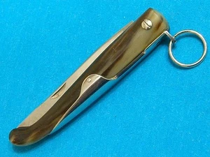 CUCHILLO NAVAJA ANTIGUO CASI NUEVO VINTAGE JM JAQUES MONGIN FAIT-MAIN FRANCIA CUERNO ANILLO BLOQUEO - Imagen 1 de 9