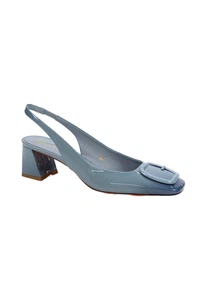 Santoni Womens Patent Leather Square Toe Buckle Slingback Heels Blue Size 9 - Picture 1 of 5