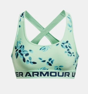 NWT Women's Medium Under Armour Cossback Mint Green Floral Printed Sports Bra - Picture 1 of 9