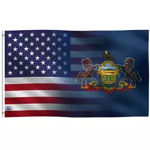 3x5 ft Pennsylvania & American Flag Blend: 100% Polyester Banner, Double Sided - Picture 1 of 10