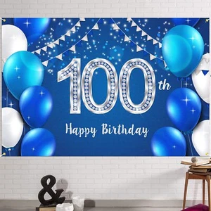 6x4ft Happy 100th Birthday Banner Backdrop - 100 Years Old Birthday Decoratio... - Picture 1 of 7