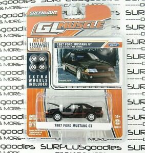 Greenlight 1:64 GL Muscle Black 1987 FORD MUSTANG GT w/Extra Wheels #GL13010