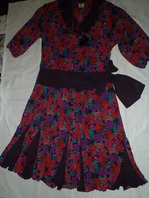 DIANE FREIS 2 peças vestido floral frisado babado gola V blusa com saia plissada G - Imagem 1 de 4