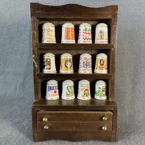 Wooden Thimble Display W/ 12 Porcelain Thimbles Household Product Ads VTG 1980 - Picture 1 of 12