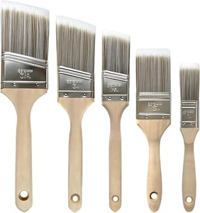 Pinsel Set, 5er Pack abgewinkelte & gerade Pinsel, Holzgriff, Premium Wandbürste - Bild 1 von 7