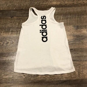 Adidas Shirt Girls 6 White Black Sleeveless Tank Top Outdoor Gym Youth Kids - Picture 1 of 8