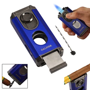 Galiner Travel Cigar 3 Jet Flame Torch Lighter Stainless Guillotine Cutter Punch - Picture 1 of 12