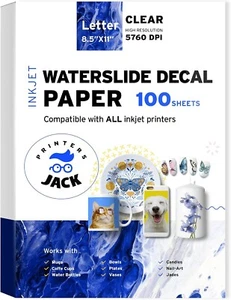 Printers Jack Water Slide Decal Paper Inkjet 100 Sheets 8.5 x 11 inches Premium - Picture 1 of 10