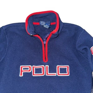 Polo Ralph Lauren USA Flag Patch Youth Small 1/4 Zip Fleece Pull Over Red Kids 5 - Picture 1 of 3