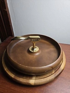 Vintage Nut Cracker Wooden Bowl With Brass Handle  - Picture 1 of 8