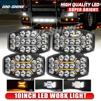 4X 12V 24V 10" Jumbo Oval LED Spot Lamp Dual Color White & Amber DRL Driving - Image 1 of 4