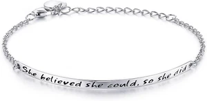“She Believed She Could so She Did” Engraved 925 Sterling Silver Inspirational B - Picture 1 of 6