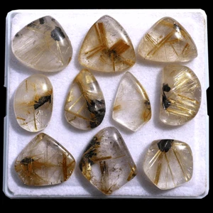 Lotto 10 Pezzi Pietre Preziose Cabochon Quarzo Rutilo Dorato Naturale Qualità AAA 15mm-20mm - Foto 1 di 12