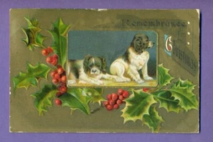 USA Weihnachten HUND Welpen VINTAGE GEPRÄGTE POSTKARTE GEBRAUCHT 330 - Bild 1 von 2