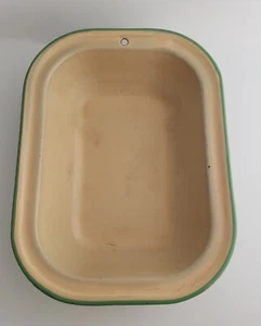 Vintage Enamelware Cream Green Dish pan serving tray utility kitchen rectangle - Picture 1 of 10