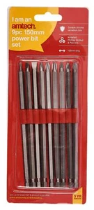 9Pc Extra Long Screwdriver Bits 150Mm Power Set Slotted Phillips Pozi Crv Amtech - Picture 1 of 3