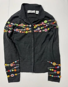 VTG Marisa Christina Black Long Sleeve Collar Cardigan Colorful Buttons Small - Picture 1 of 10