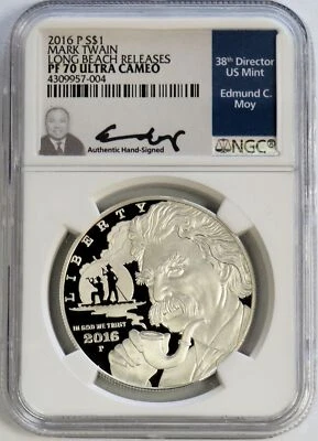 2016 P MARK TWAIN SILVER COMMEMORATIVE $1 NGC PF 70 UC LONG BEACH RELEASES MOY - Image 1 of 2