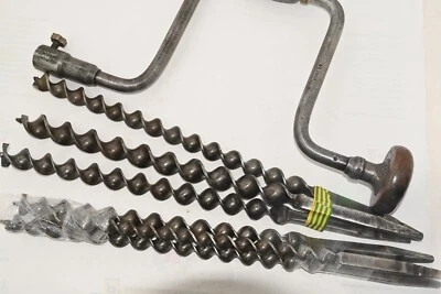 Vintage 7” Brace  ½” Drive with 6 Long Spiral Auger Bits sizes 1 1/8” to 5/8” - Image 1 of 4