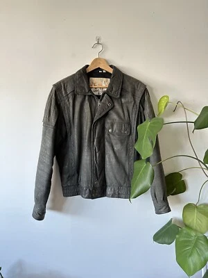 CHAQUETA BOMBER HOMBRE GROUND ZERO VINTAGE GRIS CUERO TEXTURIZADO hipster años 80 talla 38 Foto 1 de 4