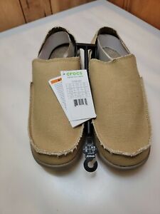 Crocs Santa Cruz Men's Size 11 Khaki Beige Canvas Slip On Loafers 10128-261
