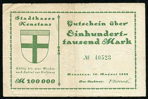 Germany Konstanz 100 000 Mark 1923 VF Condition !!! - Picture 1 of 2