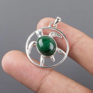 Natural Malachite Gemstone Indian Jewelry 925 Sterling Silver Pendant For Girls - Picture 1 of 8
