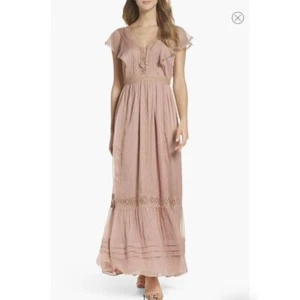 Adelyn Rae Dress Dusty Rose Maxi Lace Flutter Sleeves Details Romantic NEW $144 - Picture 1 of 15