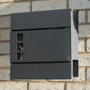 Große quadratische Wandhalterung Briefkasten Stahl Briefkasten Paket Postkasten Schlüsselschloss sicher - Bild 1 von 9