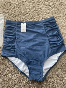 Coral Reef High Rise Modest Bikini Swim Sun Baked Bottoms Blue Sz XL Extra Large - Picture 1 of 8
