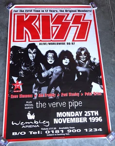 🔥Póster Jumbo Vintage 1996 KISS Reunión Wembley Arena Inglaterra Reino Unido Metro - Imagen 1 de 5