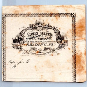 Apothecary, Druggist blank Prescription Label- Louis Wyeth, Reading PA - c1860s - Picture 1 of 2