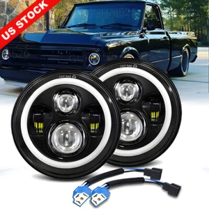 Pair 130W 7" Round LED Headlights Hi/Lo Beam For Chevy 1975-1980 K10 K20 K5 C10 - Picture 1 of 8
