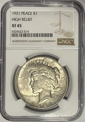 1921 Peace Dollar High Relief NGC XF45 ‼️KEY DATE & STILL HAS LUSTER‼️ - Image 1 of 2